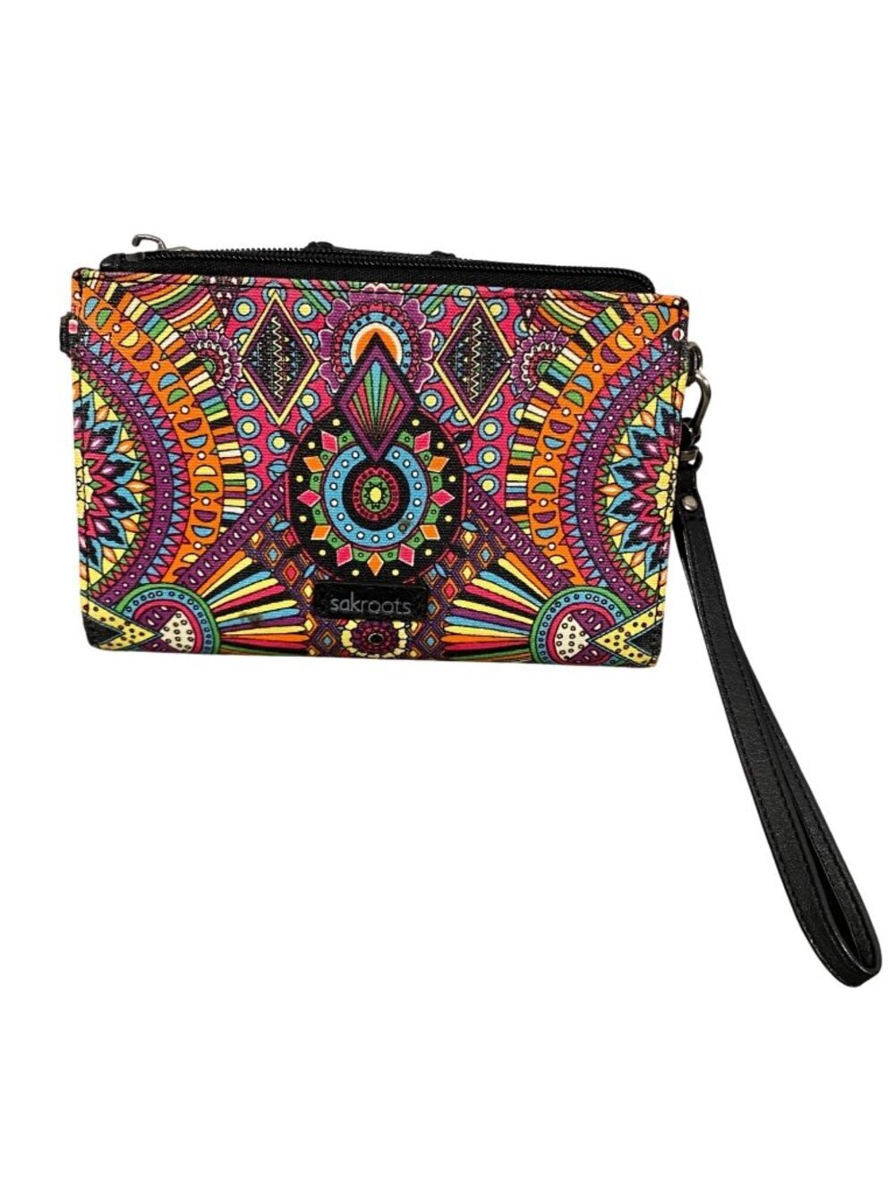 Sakroots artist circle Colorful coated Canvas Wristlet Wallet w/ wrist strap